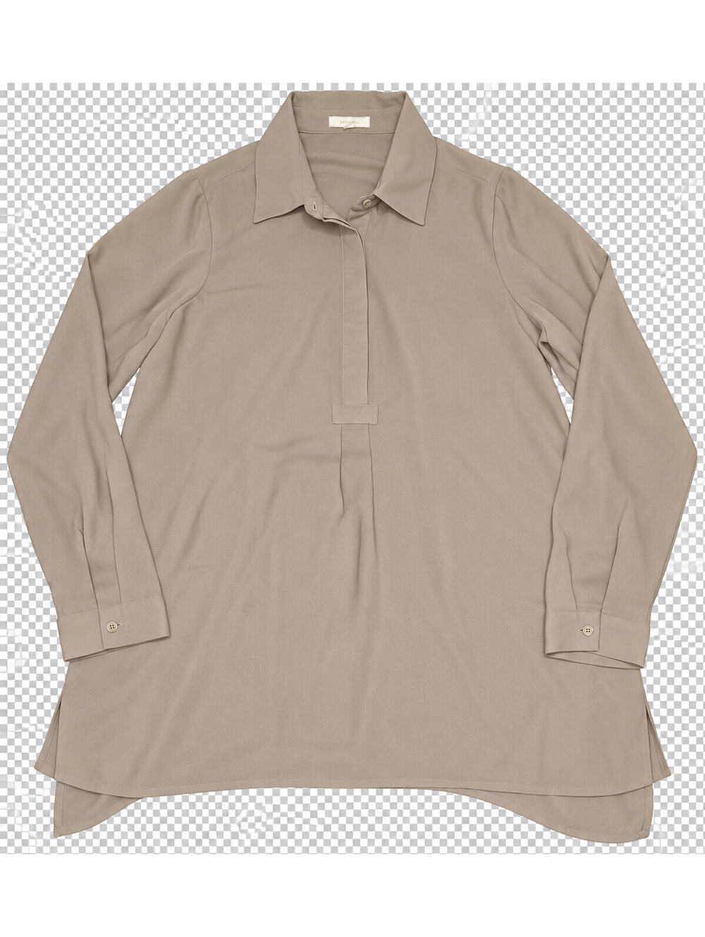 Pleione Taupe Tunic Blouse Womens S Old Money Minimalist Long Sleeve Roll Tab - Picture 2 of 9